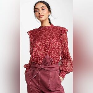 Free People Roma Smocked Blouse Floral Red